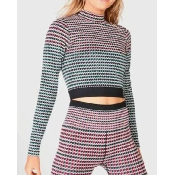 Fabletics Camryn Cropped Top Womens M Houndstooth Seamless Long Sleeve - Picture 3 of 12
